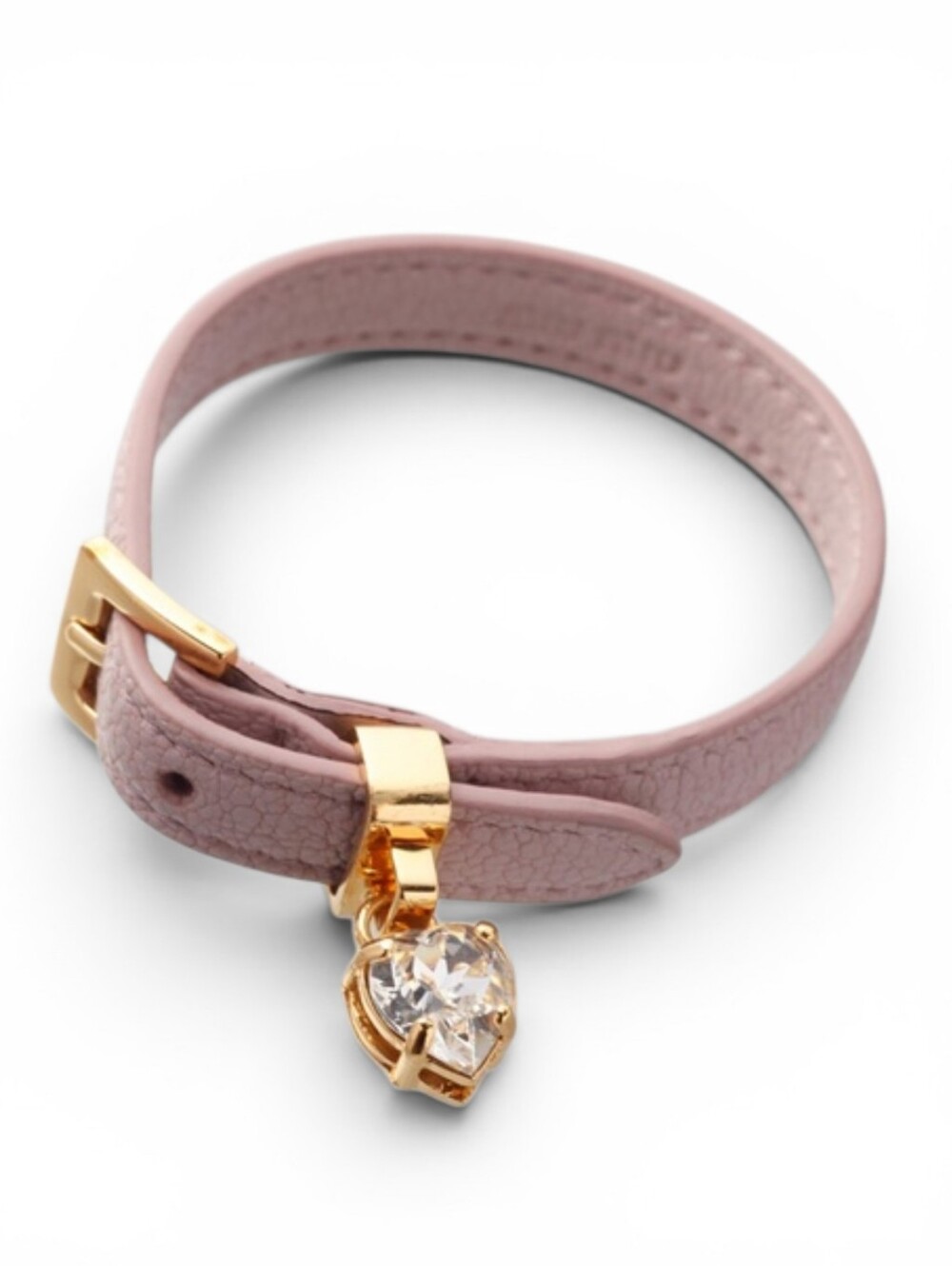 MIU MIU Leather Bracelet with Gold Heart Charm